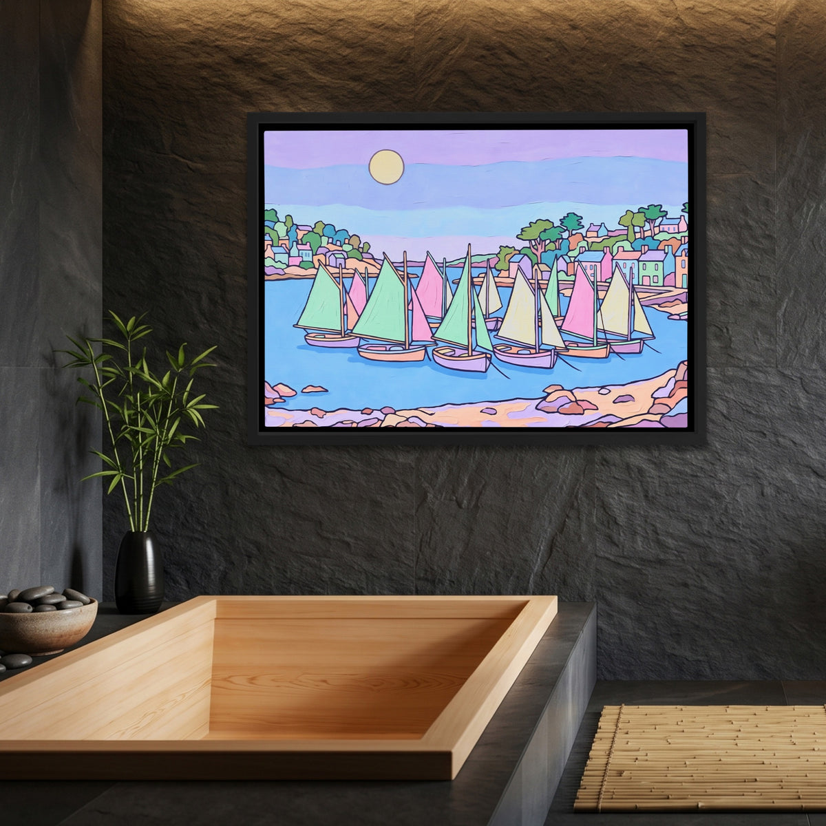 Sailboats Pastel Harbor — Sailboats Pastel Harbor Bamboo Bathroom Land 53