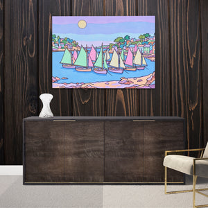 Sailboats Pastel Harbor — Sailboats Pastel Harbor Luxurious Room Wood Walls 186