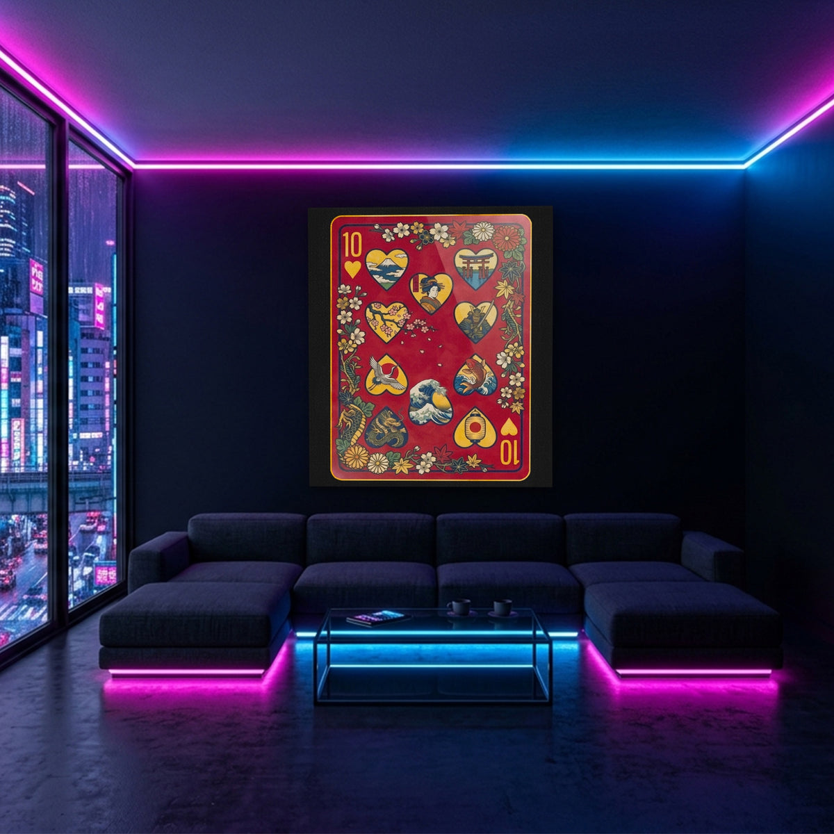 Samurai 10 Hearts Card — Samurai 10 Hearts Card Blue Pink Neon Room Port 107
