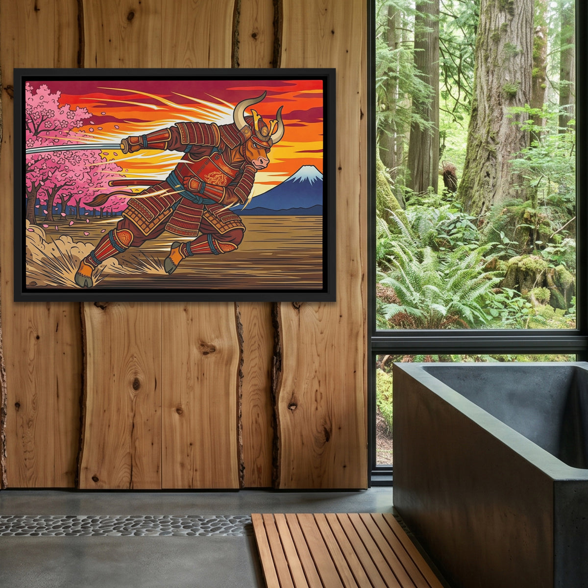 Samurai Bull Charging — Samurai Bull Charging Outdoor Bathroom Log Land 140