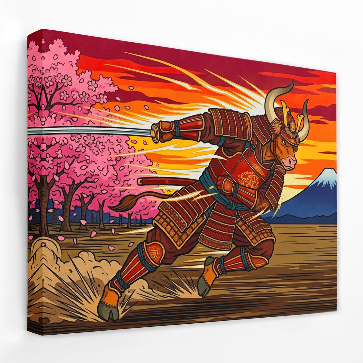 Samurai Bull Charging — Samurai Bull Charging Landscape   Side View   Mirror Wrap 96