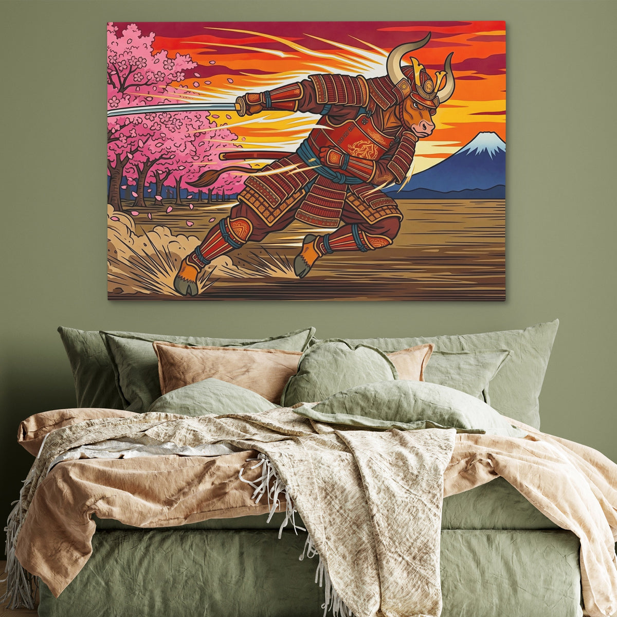 Samurai Bull Charging — Samurai Bull Charging Green Bedroom 52