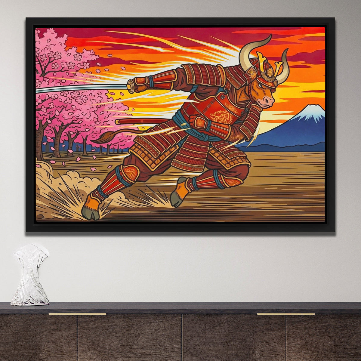 Samurai Bull Charging — Samurai Bull Charging Opulent Wall Closeup 129