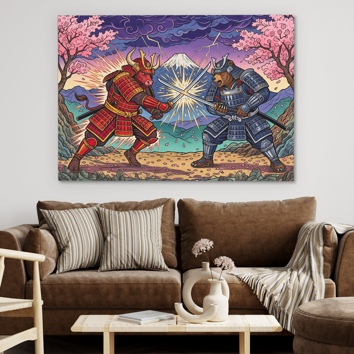 Samurai Bull Duel — Samurai Bull Duel Brown Couch 40