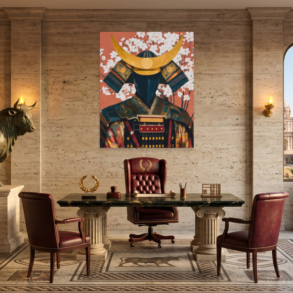 Samurai Cherry Blossom canvas wall art, room view