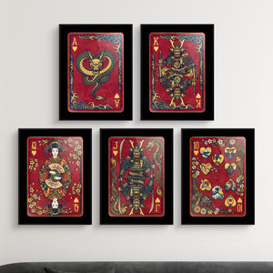 Samurai Hearts Royal Flush framed set in a modern lounge