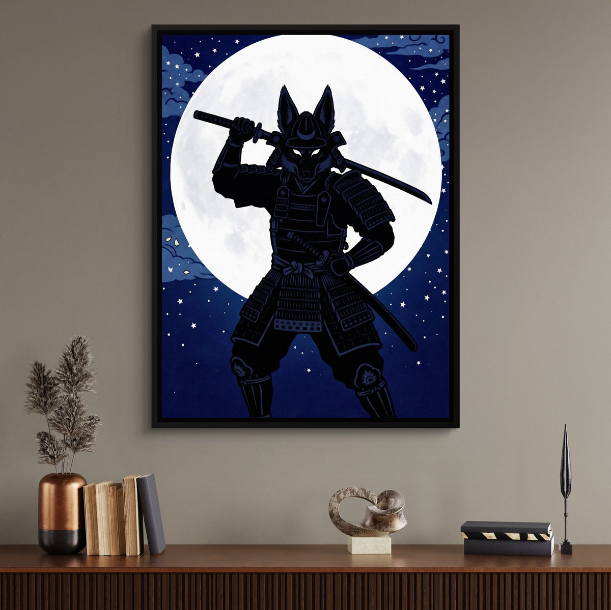 Samurai Lunar Guardian — samurai lunar guardian sq office desk wall 1port framed black