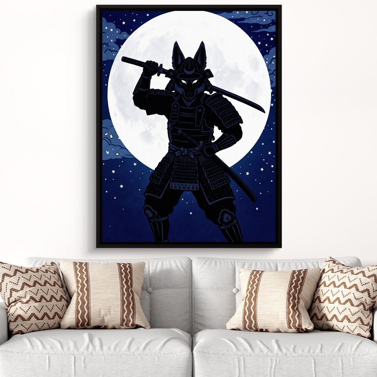 Samurai Lunar Guardian — samurai lunar guardian sq white groovy couch close 1port framed black