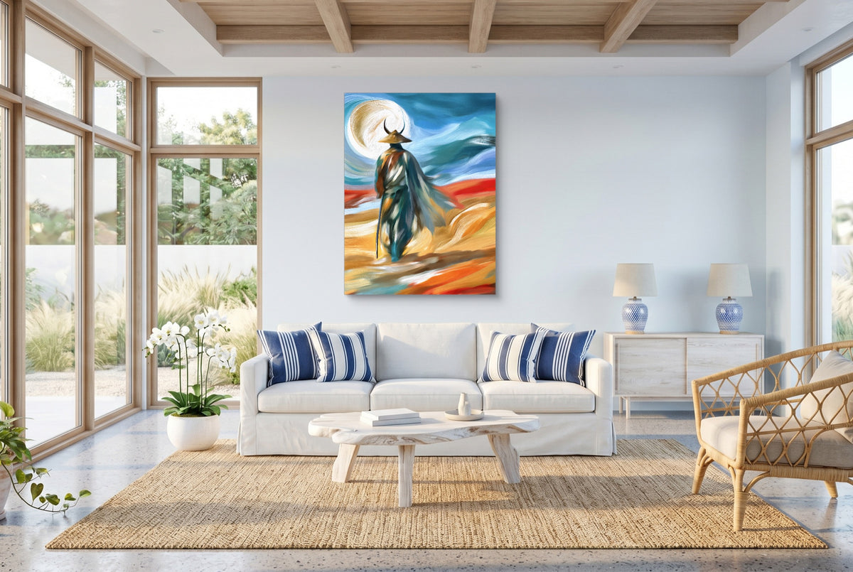Samurai Moon Rising — samurai moon rising living room with windows 1port flush print