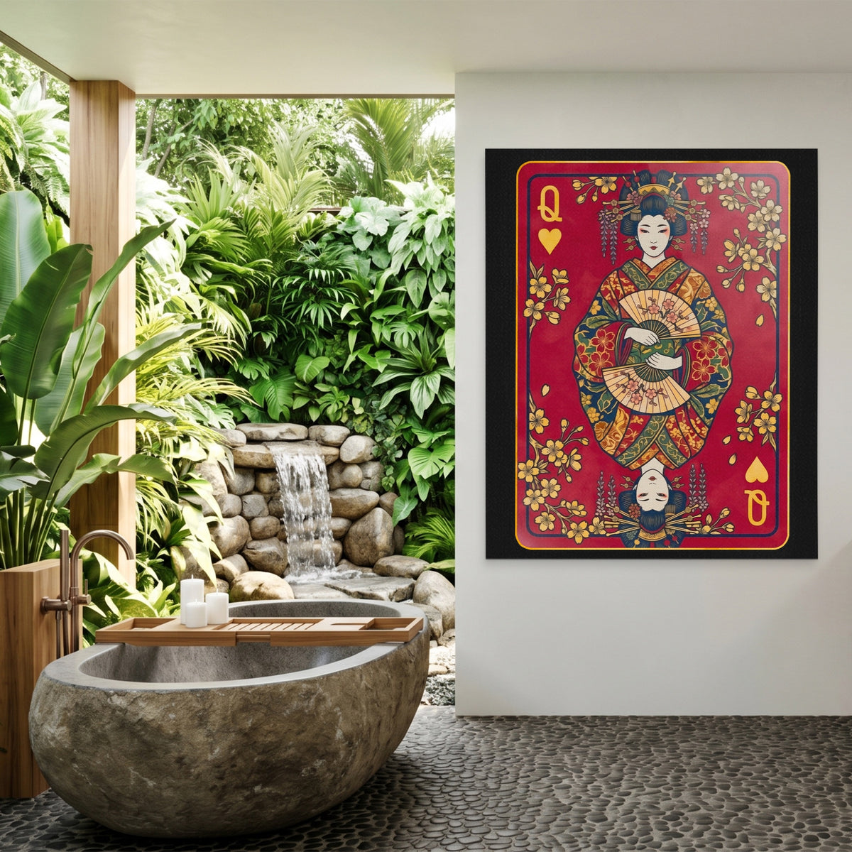 Samurai Queen Hearts Card — Samurai Queen Hearts Card Outdoor Bathroom Port 15
