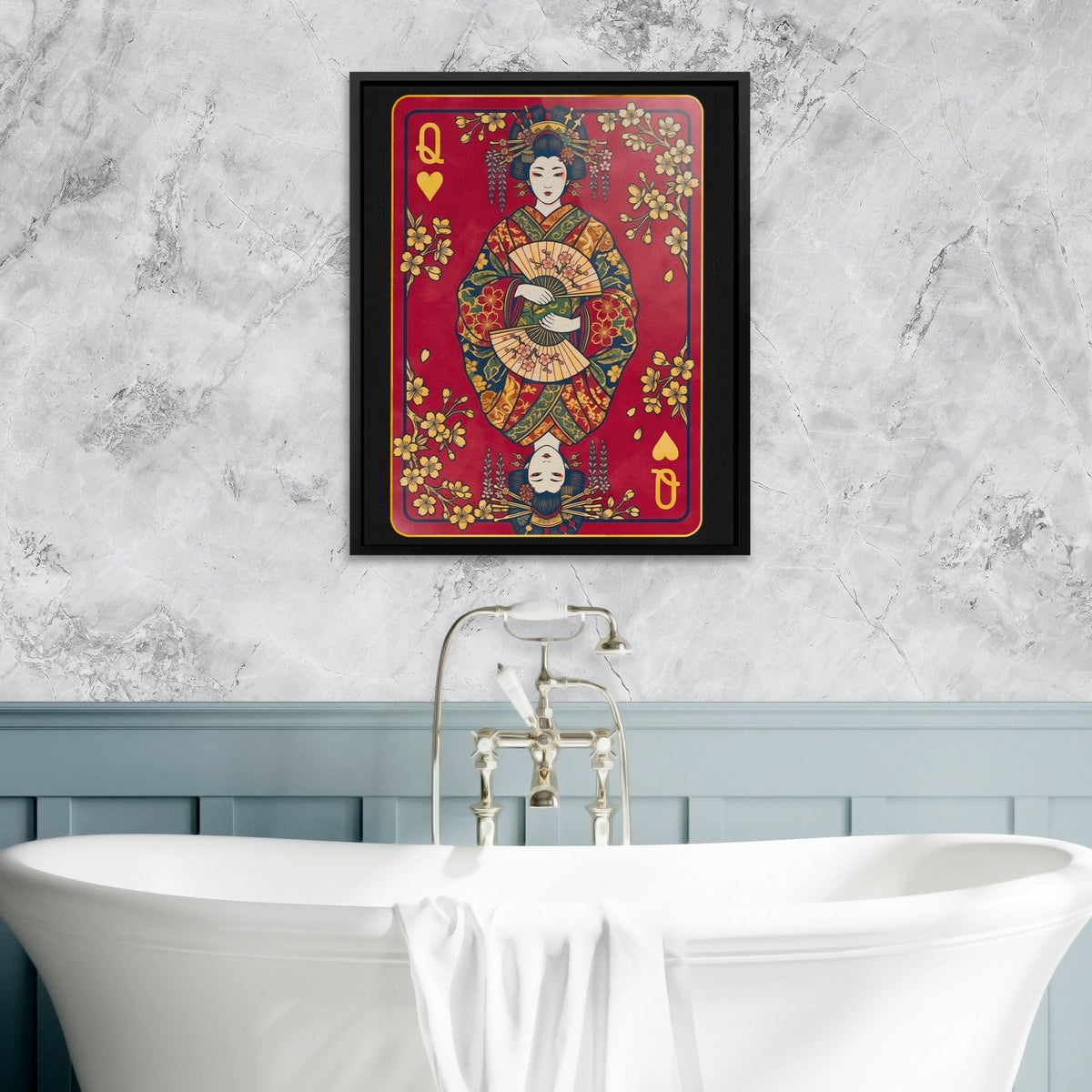 Samurai Queen Hearts Card — Samurai Queen Hearts Card Bathtub Granite Wall 33