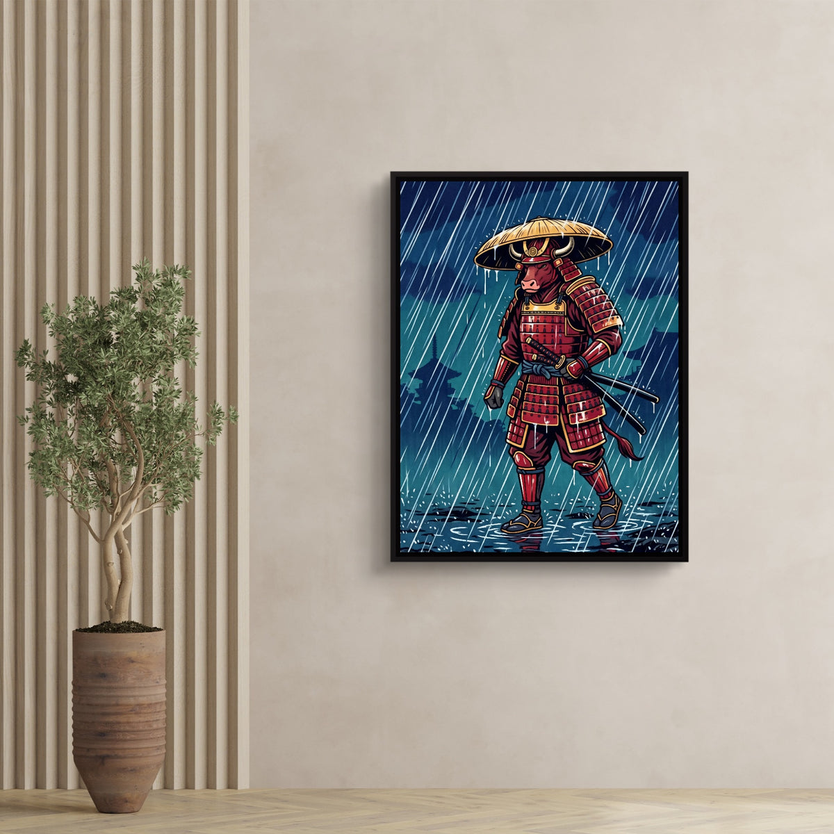Samurai Rainy Vigil — samurai rainy vigil sq tree wall 1port framed black