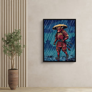 Samurai Rainy Vigil — samurai rainy vigil sq tree wall 1port framed black