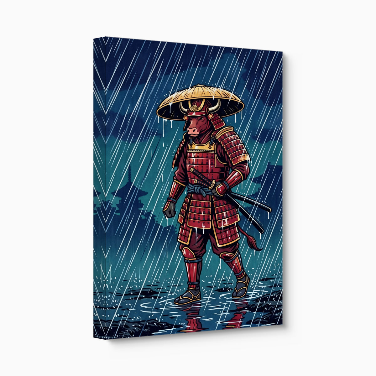 Samurai Rainy Vigil — samurai rainy vigil angled flush print