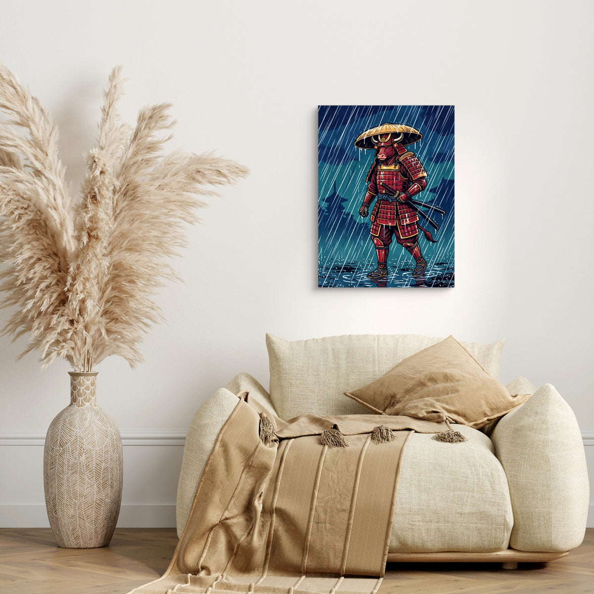 Samurai Rainy Vigil — samurai rainy vigil sq beige couch 1port flush print