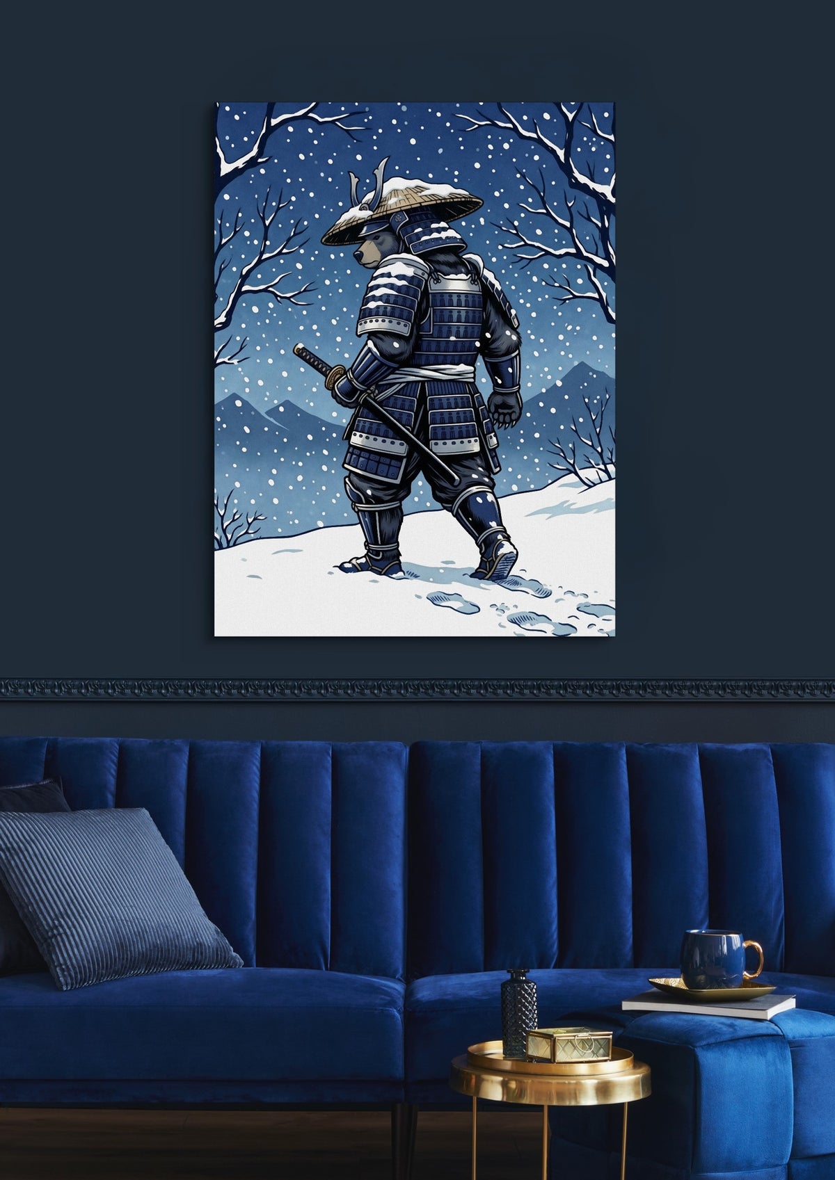 Samurai Winter Vigil — samurai winter vigil sq blue luxury room 1port flush print