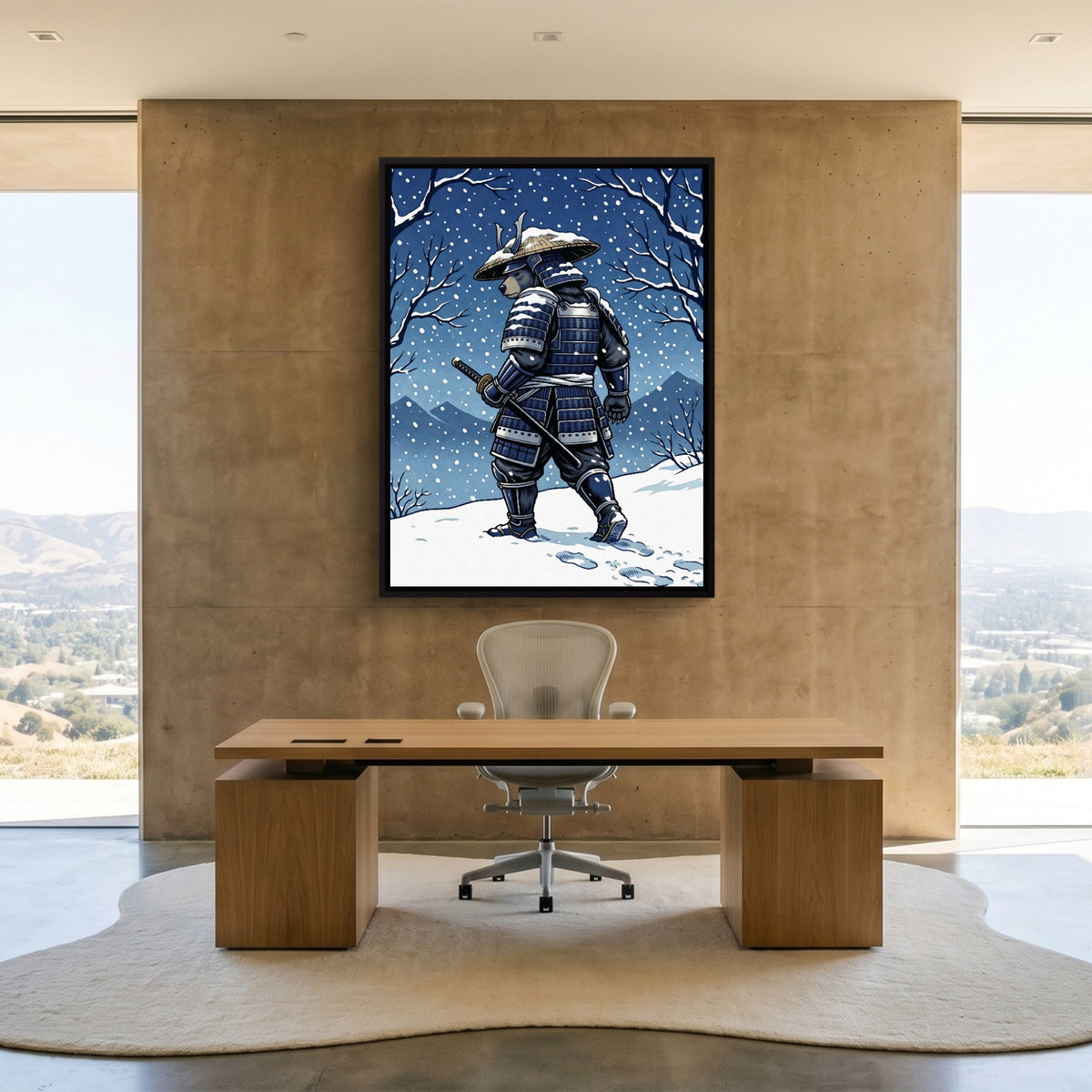 Samurai Winter Vigil — samurai winter vigil sq minimalist lux office 1port framed black