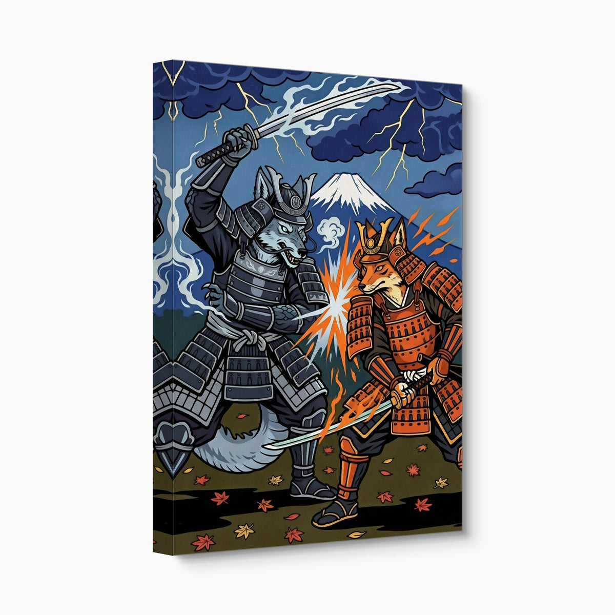 Samurai Wolves Clash — samurai wolves clash angled flush print