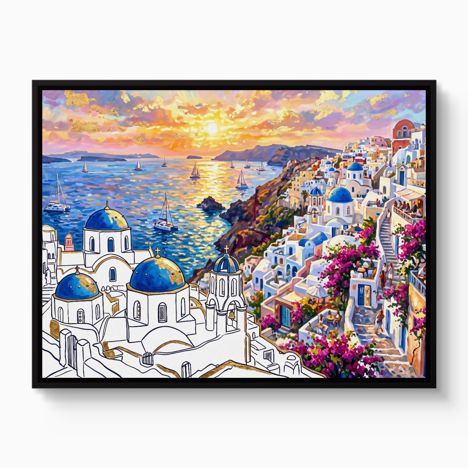 Santorini Sunset Glow — santorini sunset glow white studio framed black