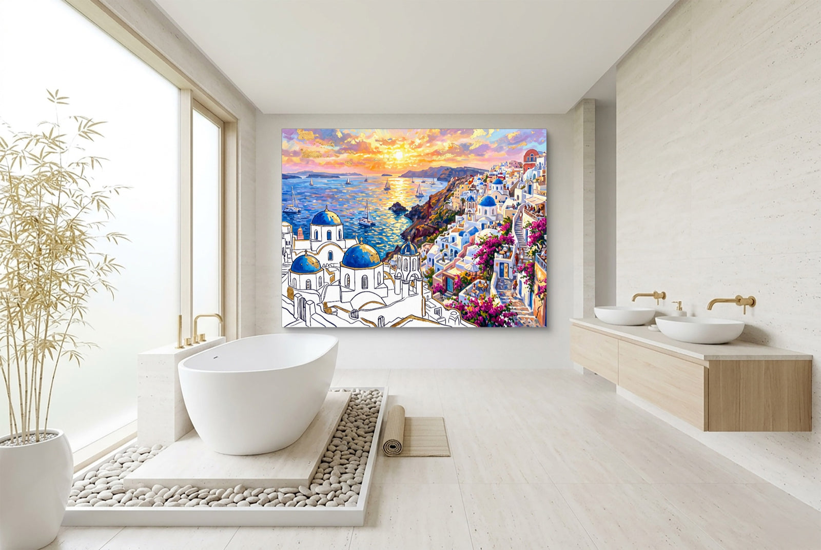 Santorini Sunset Glow — santorini sunset glow white studio framed black