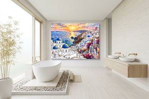 Santorini Sunset Glow — santorini sunset glow bathroom interior with tub 1land flush print