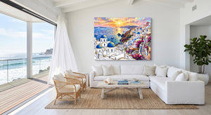 Santorini Sunset Glow — santorini sunset glow beachside villa 1land flush print