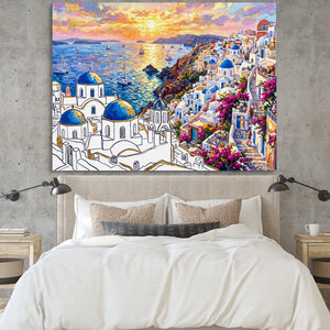 Santorini Sunset Glow — santorini sunset glow sq bedroom cement wall 1land flush print