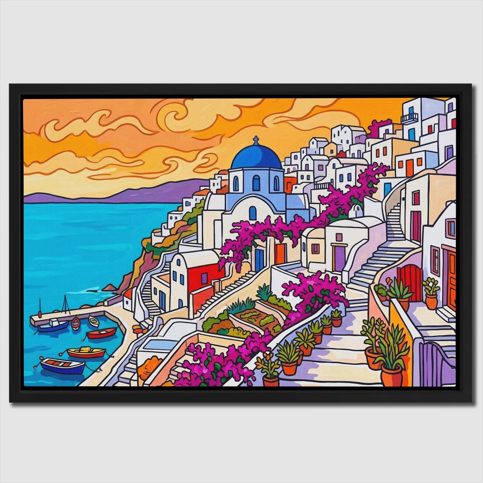 Santorini Sunset Illustration — Santorini Sunset Illustration Close Up Landscape 76