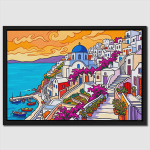 Santorini Sunset Illustration — Santorini Sunset Illustration Close Up Landscape 76