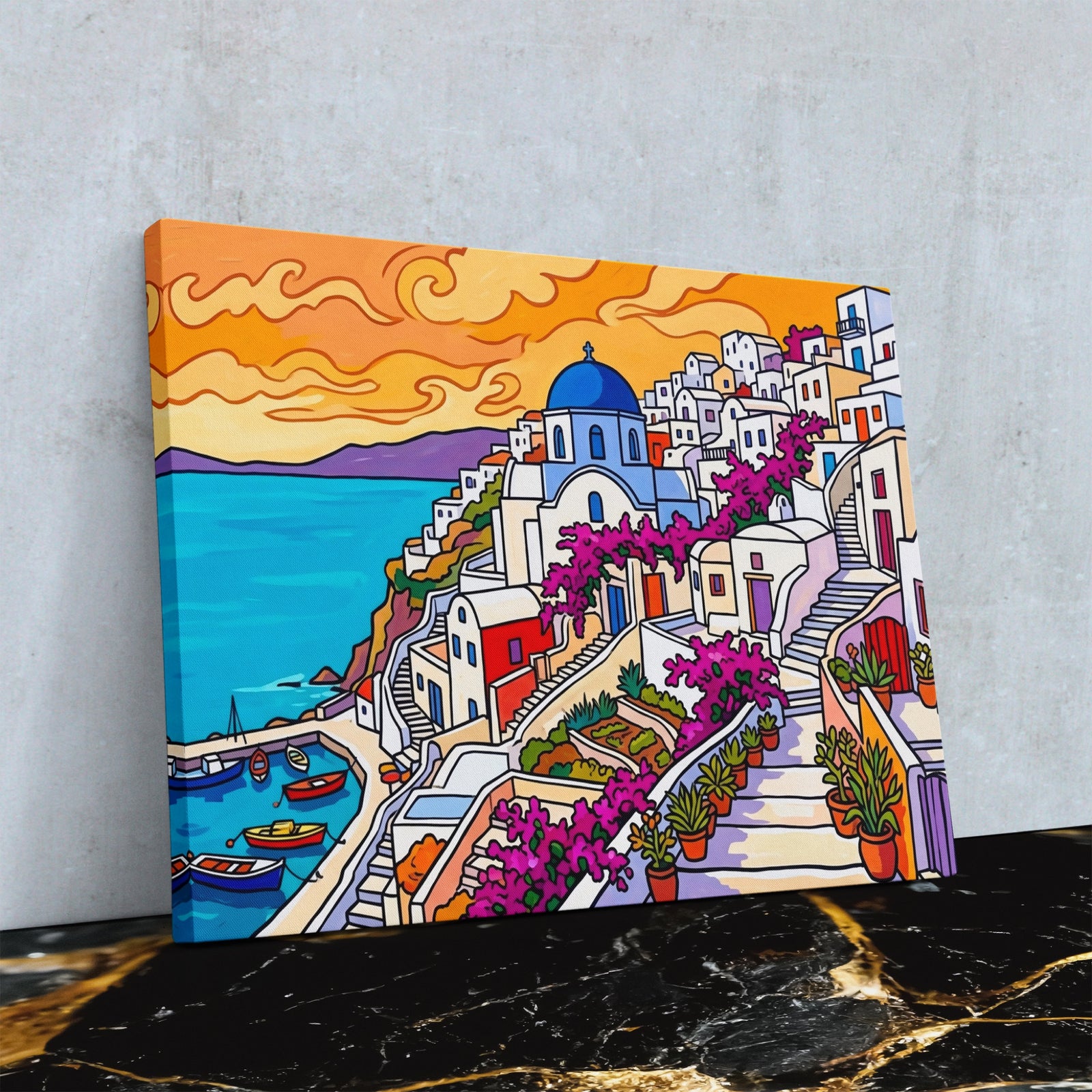 Santorini Sunset Illustration — Santorini Sunset Illustration Close Up Landscape 76