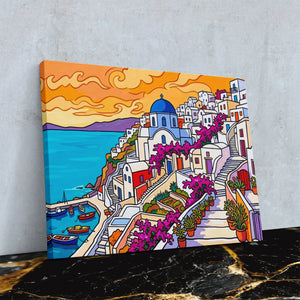 Santorini Sunset Illustration — Santorini Sunset Illustration Against Wall4x5 Reflect 19