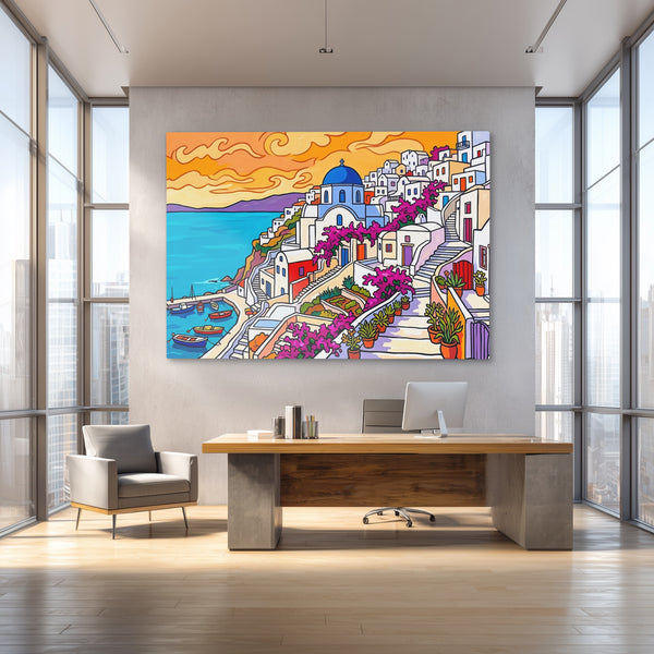 Santorini Sunset Illustration in a room