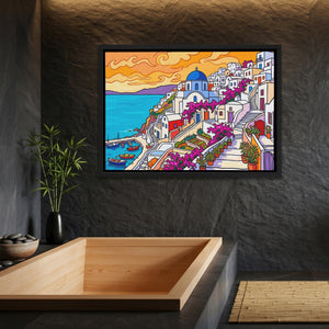 Santorini Sunset Illustration — Santorini Sunset Illustration Bamboo Bathroom Land 57