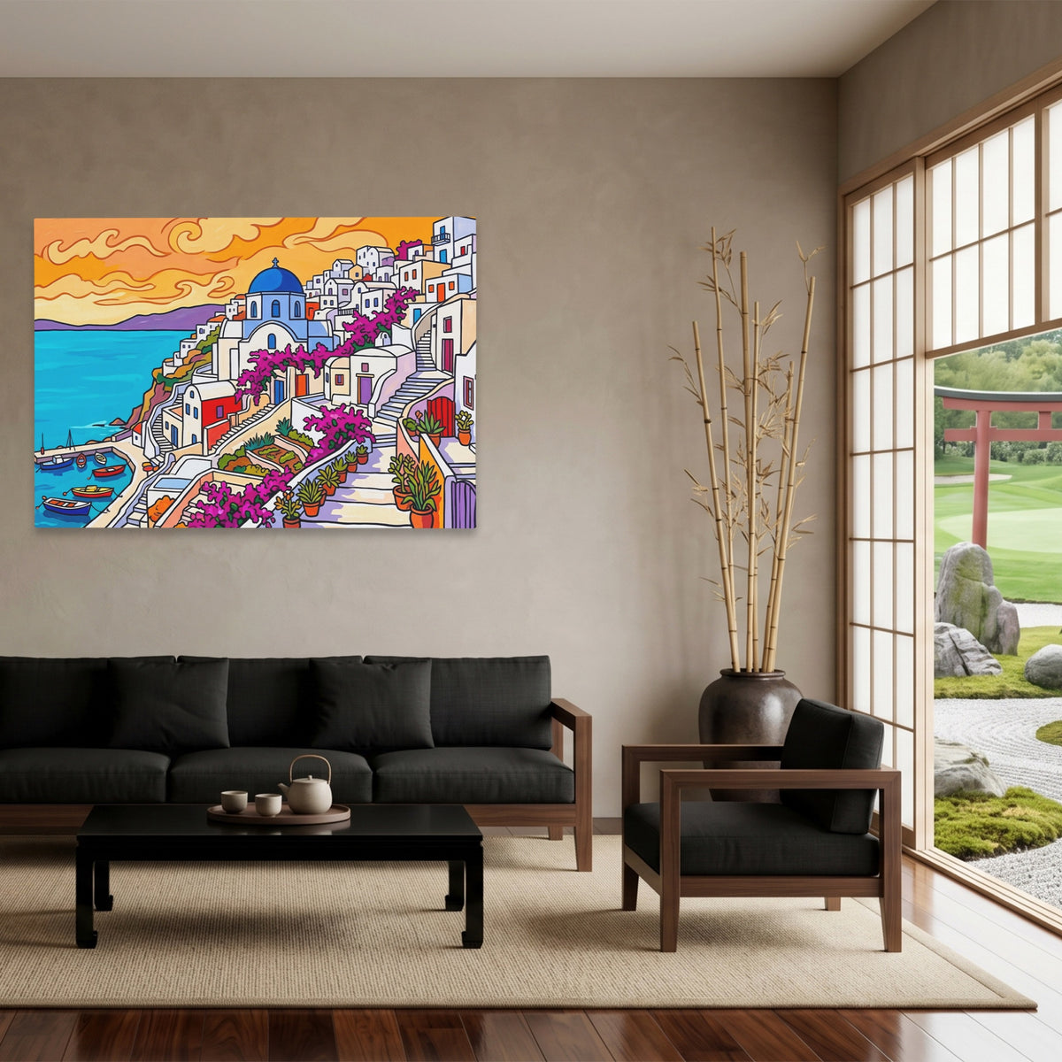 Santorini Sunset Illustration — Santorini Sunset Illustration Japanese Garden Land 133