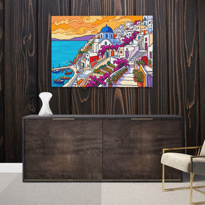 Santorini Sunset Illustration — Santorini Sunset Illustration Luxurious Room Wood Walls 190