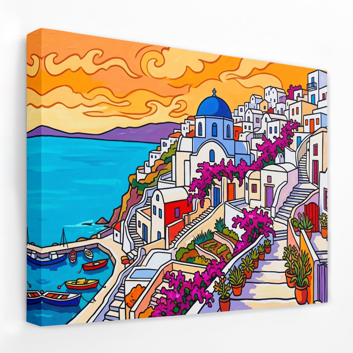 Santorini Sunset Illustration — Santorini Sunset Illustration Landscape   Side View   Mirror Wrap 171