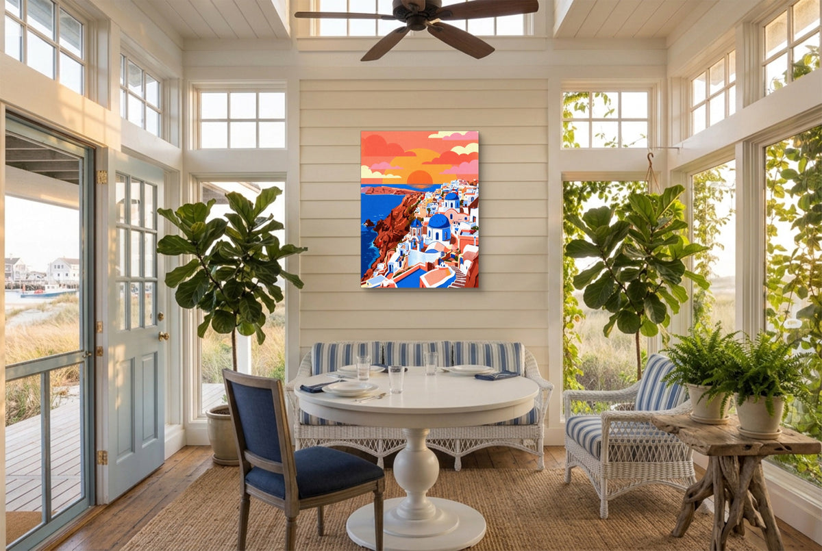 Santorini Sunset View — santorini sunset view sunroom with furniture 1port flush print