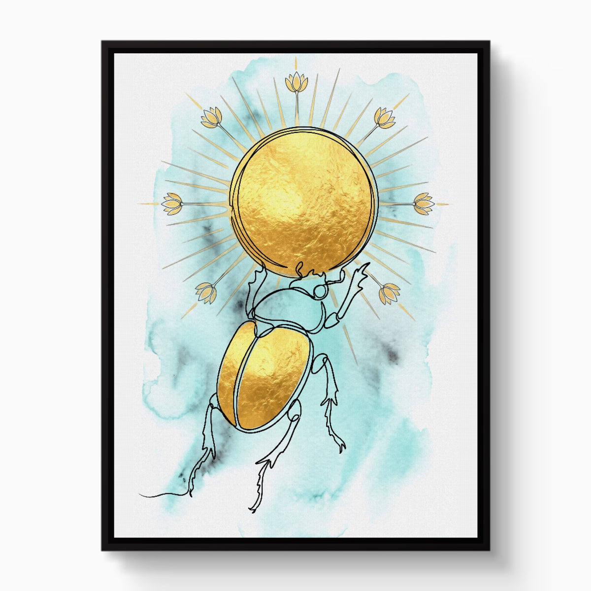 Scarab Golden Sun — scarab golden sun white studio framed black