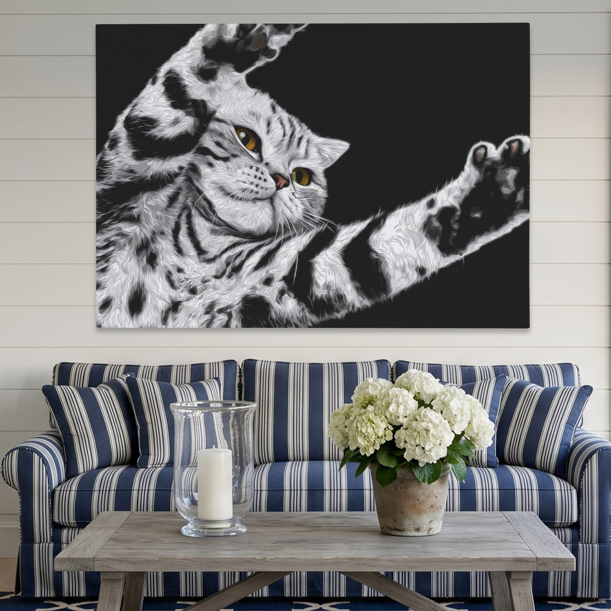 Scottish Fold Reaching — Scottish Fold Reaching Striped Couch Land 194