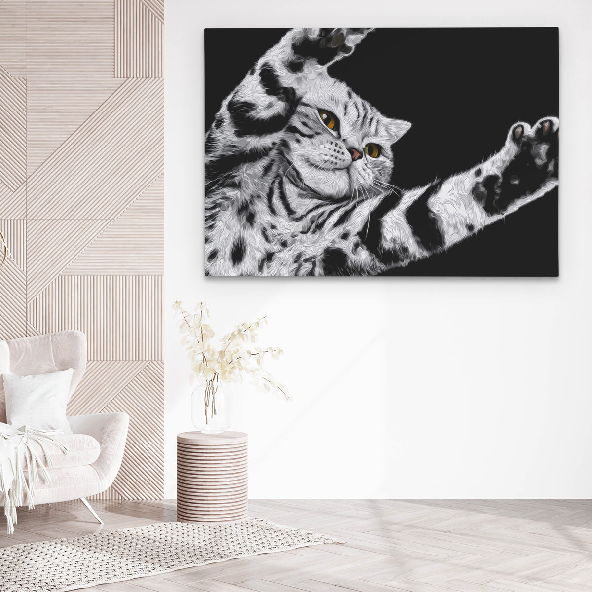 Scottish Fold Reaching — Scottish Fold Reaching white chair wall land 210