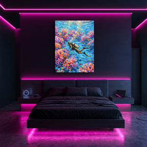 Scuba Diver Coral — scuba diver coral sq pink neon room 1port flush print