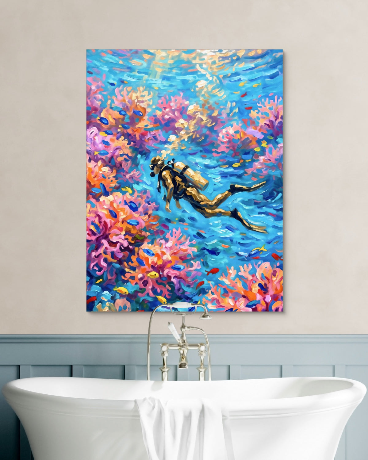 Scuba Diver Coral — scuba diver coral psd white wall green bath 1port flush print