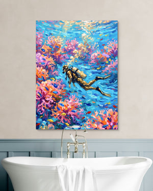 Scuba Diver Coral — scuba diver coral psd white wall green bath 1port flush print