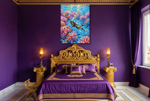 Scuba Diver Coral — scuba diver coral purple bedroom with bed 1port flush print