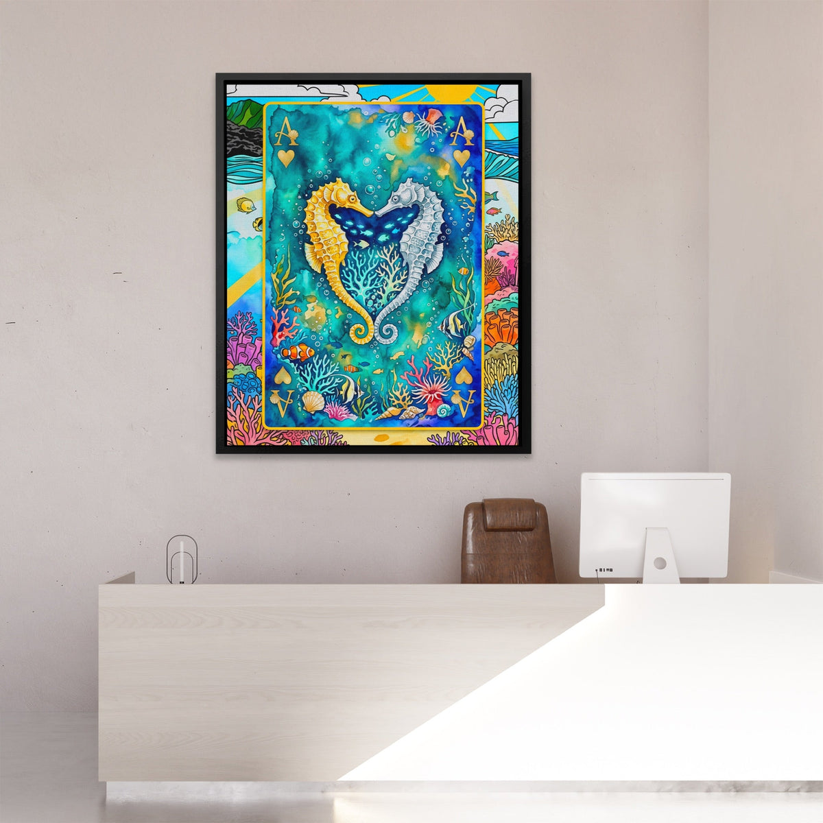 Sea Creature Ace of Hearts Card canvas wall art, room view