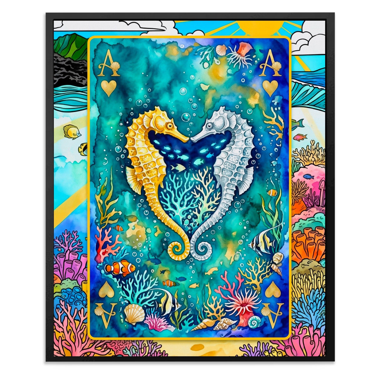 Sea Creature Ace of Hearts Card canvas wall art