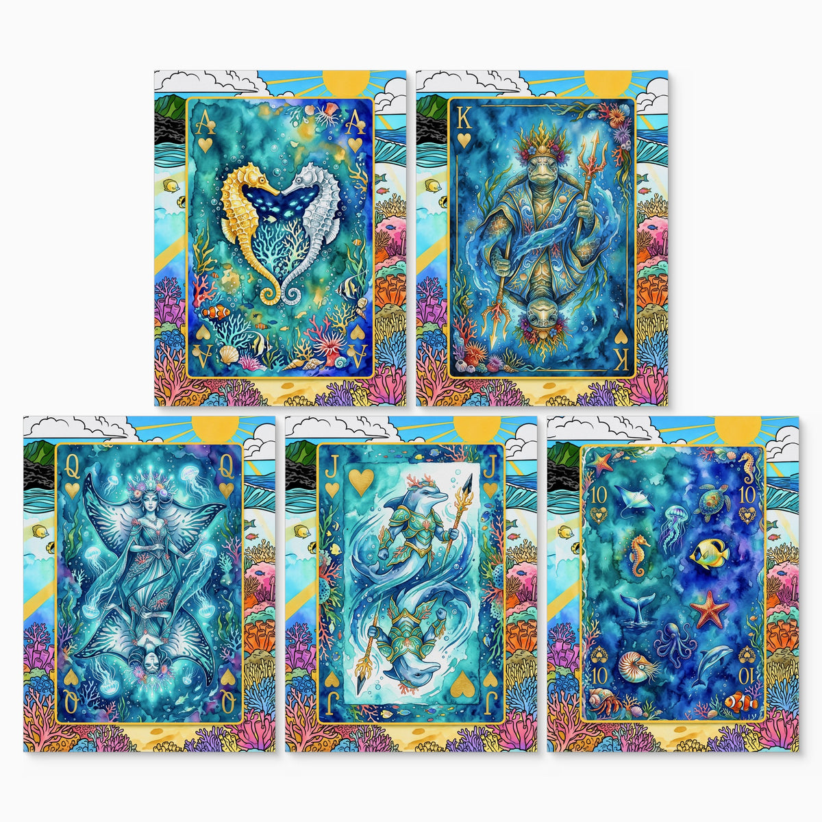 Sea Creature Hearts Royal Flush canvas print set, 2 over 3, no frame