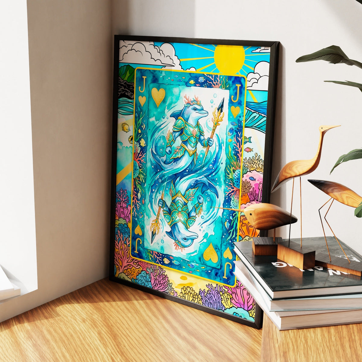 Sea Creature Jack of Hearts Card canvas wall art, room view