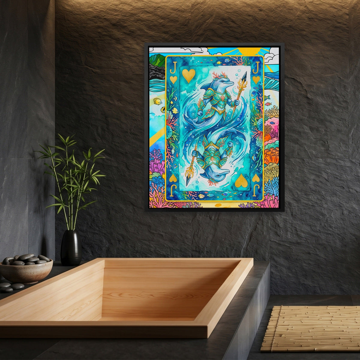 Sea Creature Jack of Hearts Card canvas wall art, room view
