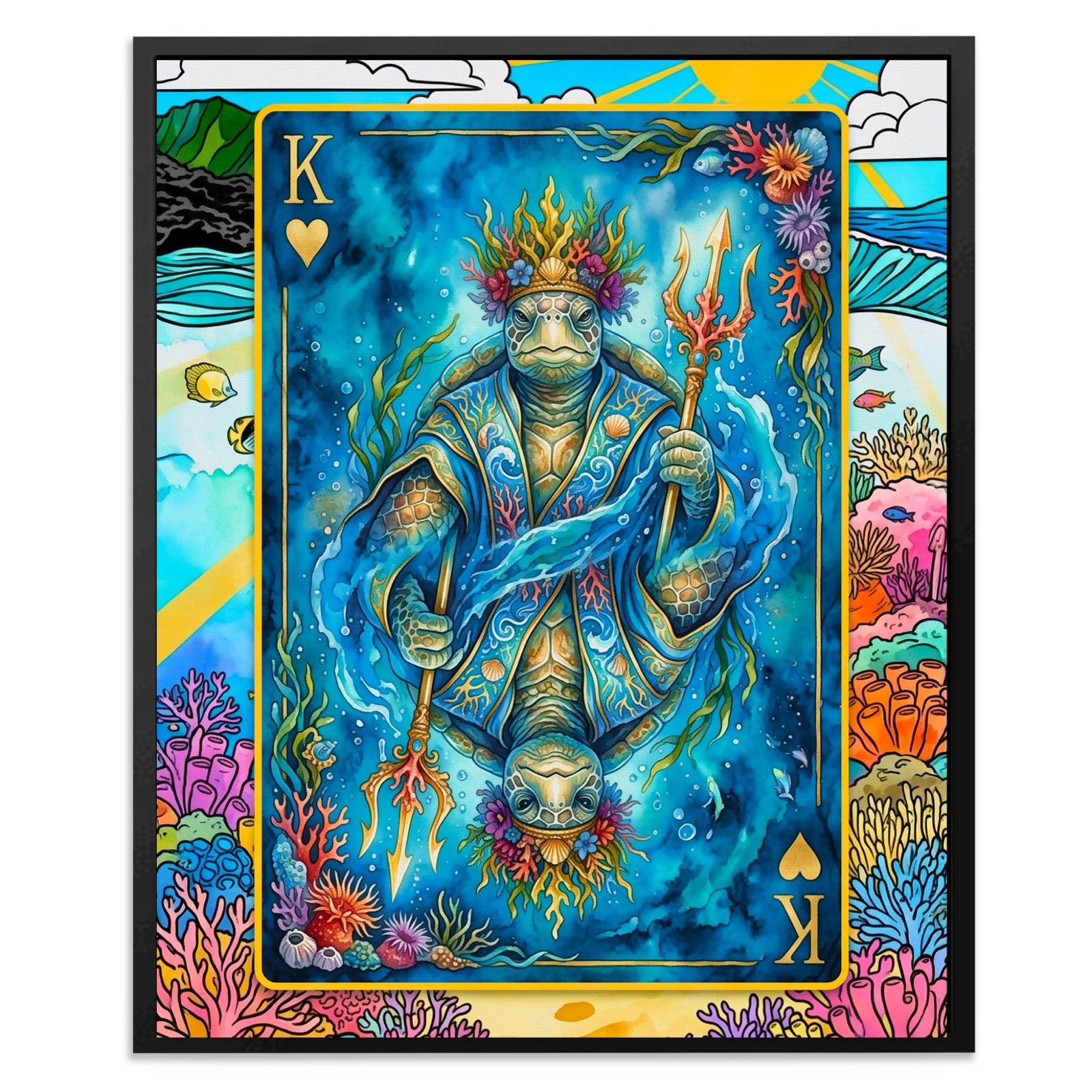 Sea Creature King of Hearts Card canvas wall art